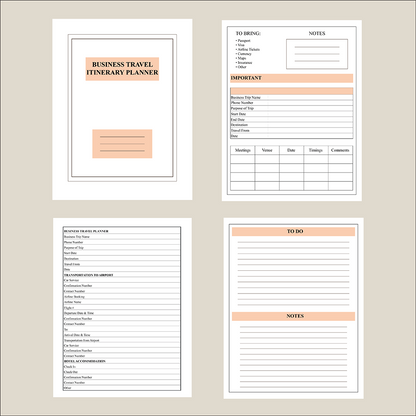 Business Travel Planner, Business Itinerary, Printable and Editable, planning, orange, PDF, four pages planner, travel checklist printables printable planning planner itinerary editable busy travel planner business planner business checklist, business travel template, orange template, 